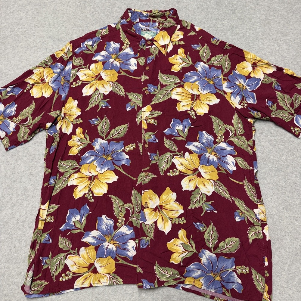 Reyn Spooner Shirt Mens XL Red Hawaiian Floral Short Sleeve Button Up Tropical